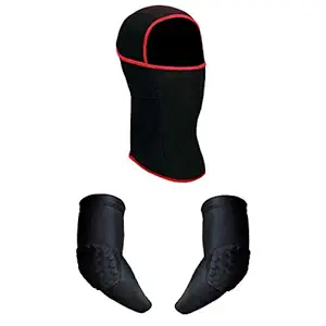 Coreteq Riding Essential Pack Quick Dry Balaclava Face Cover with Gridflex Padded Sleeves (Racing Red, Medium)