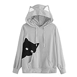 NPRADLA 2018 Damen Pocket Ear Hoodie Sweatshirt Pullover Pullover Tops Sweatshirt(Grau,M)