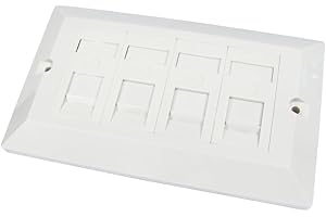 CAT6 Ethernet Faceplate Single RJ45 Socket Wall Plate for CAT 5 Ethernet Cable Networking Socket Box - 1 Port / 2 Ports / 4 Ports - by Electoys (4 Ports)
