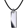 Asma Jewel House Tungsten Carbide Vertical ID Tag Bar Faceted Bar Pendant Necklace for Men Women