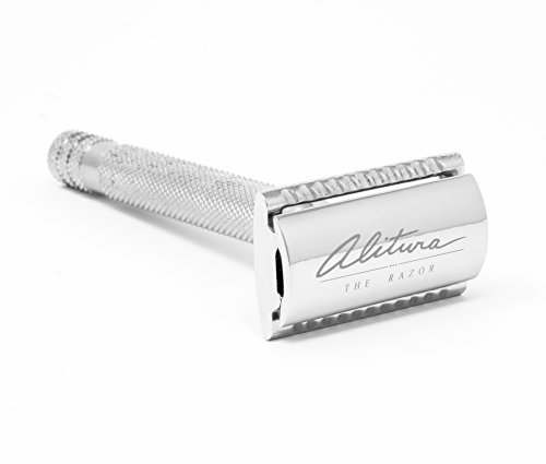 The Alitura Razor for Men and Women - Sleek Long Handle - Durable Environmental Friendly Brass Provides The Closest & Cleanest Shave - (Silver)