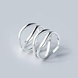 ERH Seiko S925 Bague en Argent Géométrique Simple Féminin Personnalité Féminine Exagérée Simple Ligne Multicouche Spirale Ouvert Index Bague De Joint, Bague en Argent S925
