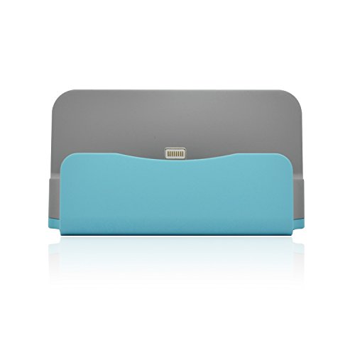 Original iProtect® Premium Dockingstation Ladestation mit integrierten USB Datenkabel Ladekabel und Netzteil Adapter für Apple iPhone 5 5s 5c 6 6Plus 6s, iPod Touch 5G 6, iPod Nano 7G in blau