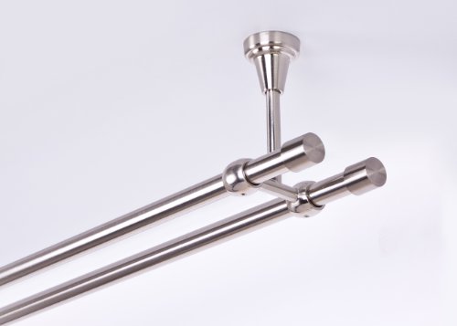 Gardinenstange 16 mm 2-läufig Deckenbefestigung Edelstahloptik Metall Neu (400)
