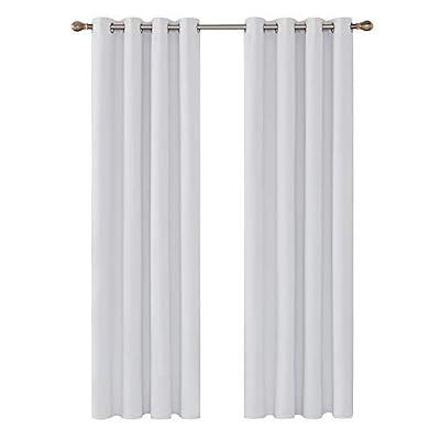 Deconovo Lot de 2 Rideaux Occultants Solides Lourds de Maison à Oeillets 140cm x 245cm Isolant Thermique pour Garçons Blanc Pâle Gris