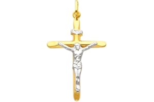 PRINS JEWELS Bicolor Anhänger Kreuz Mit Jesus 14 Karat 585 Gelbgold Weißgold Unisex (29)