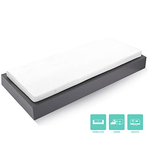 Farmarelax Materasso Singolo, Antibatterico, Flessibile, Sfoderabile, Ideale Divano Letto Camper Roulotte, 80x190 cm, Altezza 8 cm Reali, Spedito Sottovuoto Arrotoloato, 100% Made in Italy, Silpiuma