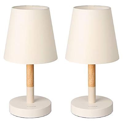 Tomons Lampe de Chevet en Bois Une Paire, Lampe de Table Abat-Jour en Tissu, Lampe LED pour Chambre, Salon, Dortoir, Studio, Café - Beige