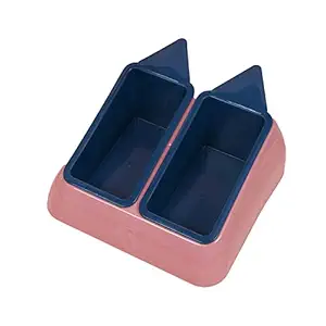 Emily Pets Puppy Cat Feeder Bowls with Stand Double Pet Cat Food Water Feeder Dish Plastic for Small Dogs Puppy Kitten Cat(Blue-Pink)