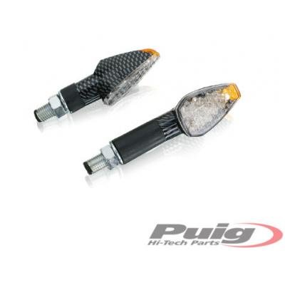 PUIG 4493 C LED Intermitente Pico Corto Tallo y Lente Transparente, Base de Carbono, 65 x 27 mm, Juego de 2