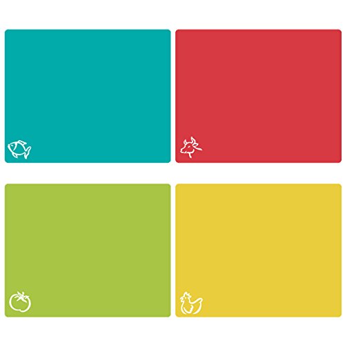 ZITFRI 4er Set Schneidebrett Kunststoff 38×30,5cm Schneidematte antibakteriell biegsam hygiene und rutschfest, getrennter Gebrauch für Lebensmittel wie Fisch / Gemüse / Geflügel / Fleisch - 6