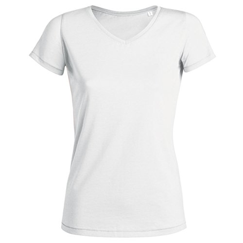 T-Shirt Bio Uni Col V Blanc Manches Courtes - Femme du XS au XL