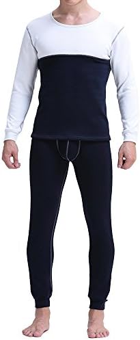 Louis Rouse Men's Fashionable Fleece Lined Thick Thermal Underwear 2pc Set (XL, Dark Blue)