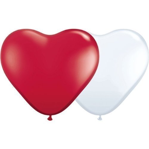 Herzballons "Rot-Weiß" Ø 25 cm 20 Stück - partydiscount24®