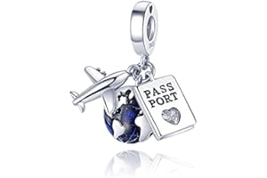 KUNSIR 925 Sterling Silver Charms Travel Round The World Charm fits Charms Bracelets Three Pieces Suit Dangle Pendant Beads Charms Gift for Women