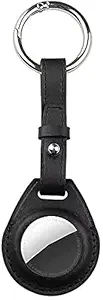Blast Inn Genuine Leather Protective Case Compatible for AirTags Tracker with Keychain Holder (Black)