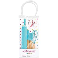 ScrapCooking Kids 1133 Set de 4 Ustensiles pour Enfants, Silicone, Bleu Turquoise, 31 x 16,5 x 0,1 cm