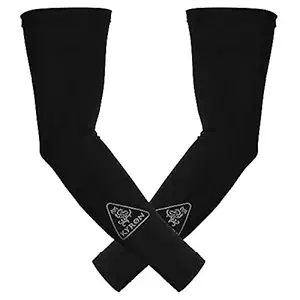 Kyron Fashions Fieldway Arm Sleeves Gym Sports Gloves for Sun Burn Skin Tan Protection SPF Proof UV Block (Black)