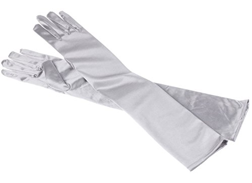 MEISHINE® Elegante Largos Guantes de Boda para Mujer Guantes de Satén Elástico Guantes de Novia Boda Fiestas de Disfraces (Plata)