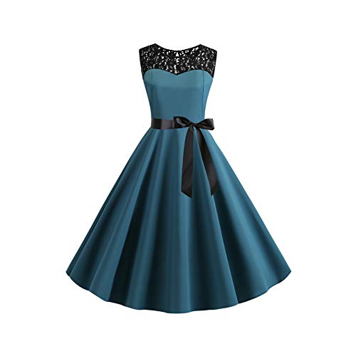 Robe Vintage Femme Couture de Dentelle année 50 Grande Taille Hepburn Rockabilly Couleur Unie