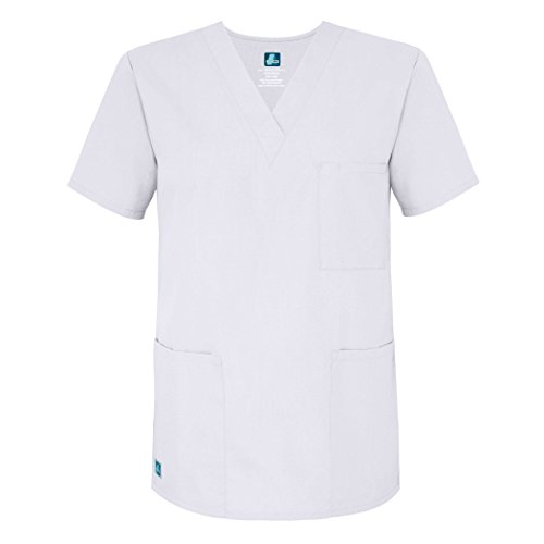 Adar Uniforms Uniformes Médicaux Unisexe Col V Tunique 3 Poches Haut d'infirmier Blouse d'Hôpital, Blanc (White), S-Poitrine:103-108cm,Hanche:96-102cm