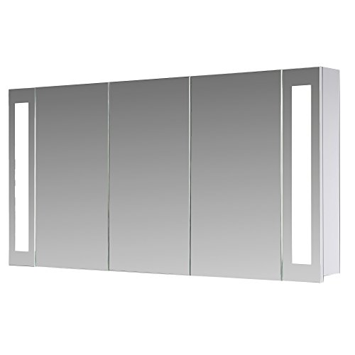 Eurosan 3-türiger Spiegelschrank, Superflach, Integrierte LED-Frontbeleuchtung, Breite 120 cm, Weiß, San Francisco, SF120