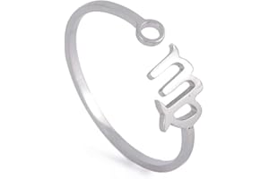 Dreamtimes Anillos del zodiaco de acero inoxidable para mujer 12 signos del zodiaco Anillo abierto Aries Leo Virgo Géminis Libra Piscis Escorpio Regalo de cumpleaños