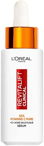 L'Oréal Paris – Siero 12% Vitamina C Pure + Acido salicilico + Vitamina E - Antiossidante & Anti-Aging - Tintura irregolare, Pori e Riduli - Flacone UV - Revitalift Clinical - 30 ml