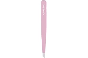 TONGTLETECH Slant Tweezers – Precision Slant-Tip Pink Eyebrow Tweezer Stainless Steel Facial Hair Plucking for Men and Women