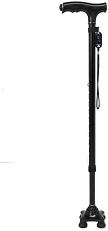 JIN Multi-Purpose Walking Stick Aluminum Alloy With LED Light Folding Telescopic Four Corners Crutch , Black