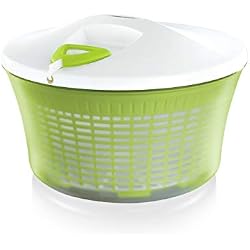 Leifheit Essoreuse à salade en plastique ComfortLine, mécanisme d'essorage à cordon innovant, utilisable comme saladier ou passoire, blanc et vert