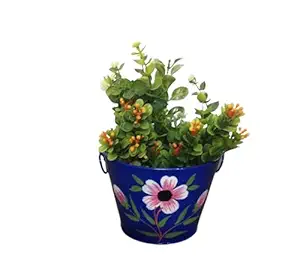 TNZ Creations, Metal Plant Pot with Hand Painted Flower, Strong and Durable and More Cost Effective. Colour Red (Item Package Quantity 1 Piece ) Plants just for Display not Including with The Pot.