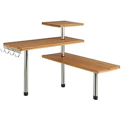 Etagère d'angle en bambou et inox - Cuisine - Salle de bain ou sur un bureau - Idéal pour gagner de la place
