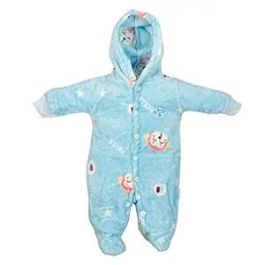 Mummadi Soft Woolen Romper Body Suit Set for New Born Baby (Blue, 0-3 Months)