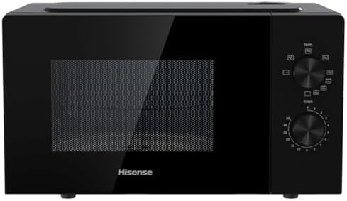 Hisense H20MOBP1G Microonde con Grill, Capacità 20L, 700W di potenza, 900W con Grill, 5 livelli, timer 30 min, modalità sbrinamento, Tiratore Finitura nera