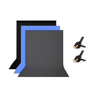 HIFFIN 8x12 ft Blue|Gray|Black Screen, Photography Backdrop Background with 2 Clip, Chromakey Panel for Photo Backdrop Video Studio, Muslin Background.