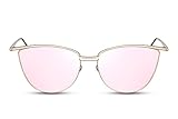 Cheapass Sonnenbrille Cat-Eye Rosé-Gold Verspiegelt Designer-Brille UV400 Metall Damen Frauen Mädchen