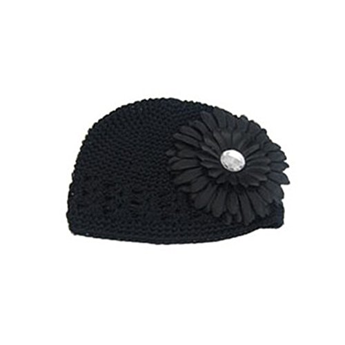 Baby Girls Toddler Crochet Beanie Hat with Flower Clip Black (2)