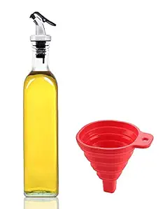 bizwiz Classic Glass Oil Dispenser (Transparent , 500 ml ) with Silicone Rubber Funnel, Pack of 2