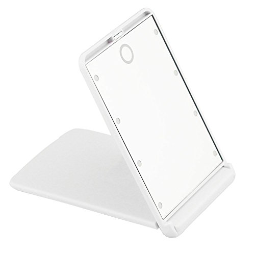 Wawoo Portable Foldable Mini LED Vanity Mirror, 8 Touch Sensor Dimmable LED Lights with 2X Magnifying Mirror, Cosmetics Folding Compact Travel Mirror Perfect for Applying Makeup