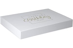ideas in boxes Premium Geschenkbox Geburtstag, Geschenkkarton, Magnetbox, Magnetfaltbox, Geschenkverpackung für Geburtstag mit Schriftzug, 31x22x4cm, Weiß mit Gold