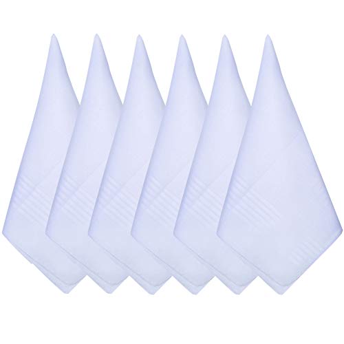 BHAHAI 6 Pack Cotton Handkerchiefs, Mens Soft Pure White Cotton Handkerchiefs Hankies Large Pocket Squares Hankies 16" x 16" (40cmx40cm)