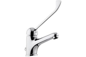 BAGNOCLIC - Miscelatore Rubinetto Lavabo Professionale | Leva Clinica Ergonomica | Ideale per Ristorazione e Comunità | Design Elegante in Ottone Cromato, Ottone