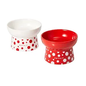 PETKIT 2Pcs Ceramic Raised Cat Small Dogs Bowls, Slanted Cat Dog Dish Food or Water Bowls Set, Elevated Porcelain Pet Feeder Bowl