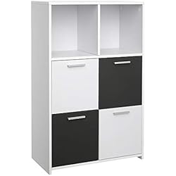 VASAGLE Bibliothèque, Meuble de Rangement avec 6 Compartiments, 4 Portes, Style Moderne, Blanc et Gris LBC28WG