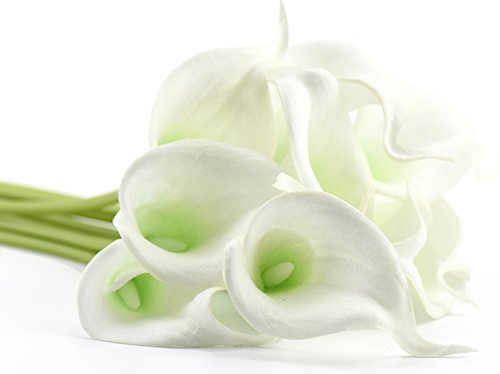 FiveSeasonStuff 10 Stück Qualität Gefühlsecht (Real Touch) Calla-Lilien-künstliche Blumen-Bouquet Dekoration, ideal für die Hochzeit, Braut, Party, Zuhause, Büro Dekor DIY (Weiß und Grün Griffel) - 2