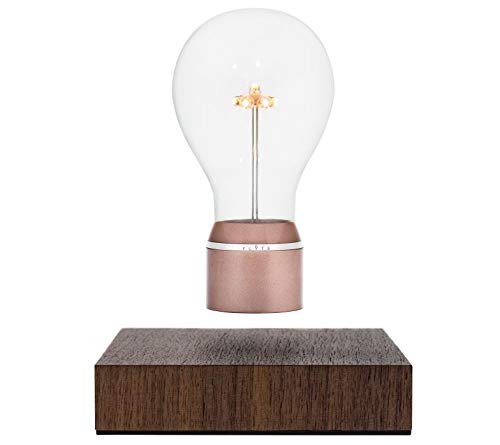 FLYTE Buckminster - Lampe de Table à Ampoule LED en Lévitation Originale et Authentique Défiant la Gravité avec un Socle en Bois Noyer et un Culot en Cuivre [Classe Energétique B]