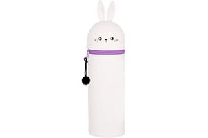 QRKPVHD Trousse Ecole 2 en 1 en Silicone Souple Kawaii, Lapin Blanc Porte-Plume, Fermeture Eclair en Silicone Pochette de Stylo, Crayons, Marqueurs, Étui pour Fournitures Scolaires de Grande capacité