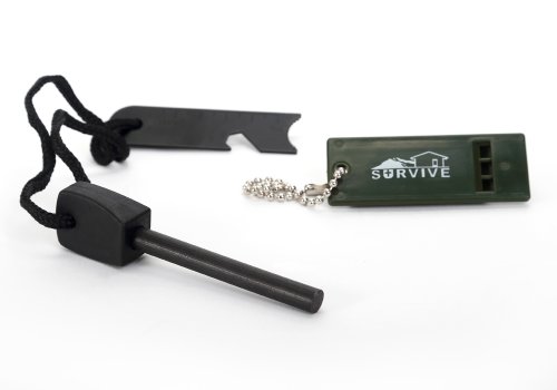 Survivel Magnesium Feuerstarter Feuerstahl Feuerstein Zündstein Flint Firestone + Pfeife mit 10,000 Zündungen - 3