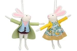 Gisela Graham Mixed wool mr and mrs bunny 2 easter hanging decorations